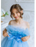 Blue Tulle Tea Length Popular Flower Girl Dress